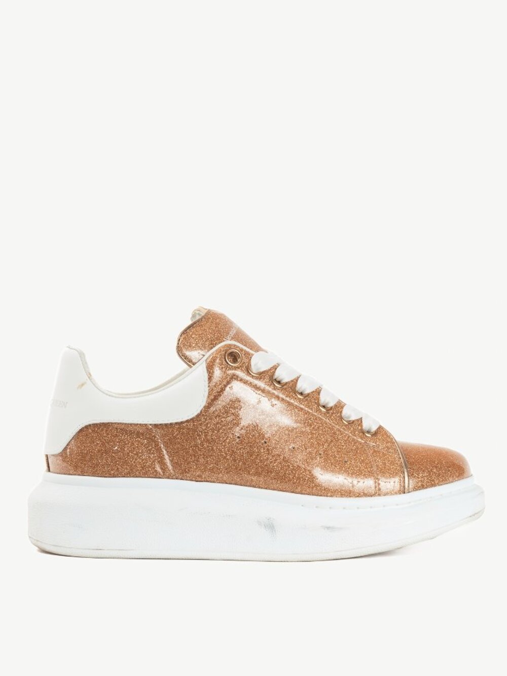 Alexander McQueen Oversized "Rose Gold & White" Glace Glitter Platform Sneakers